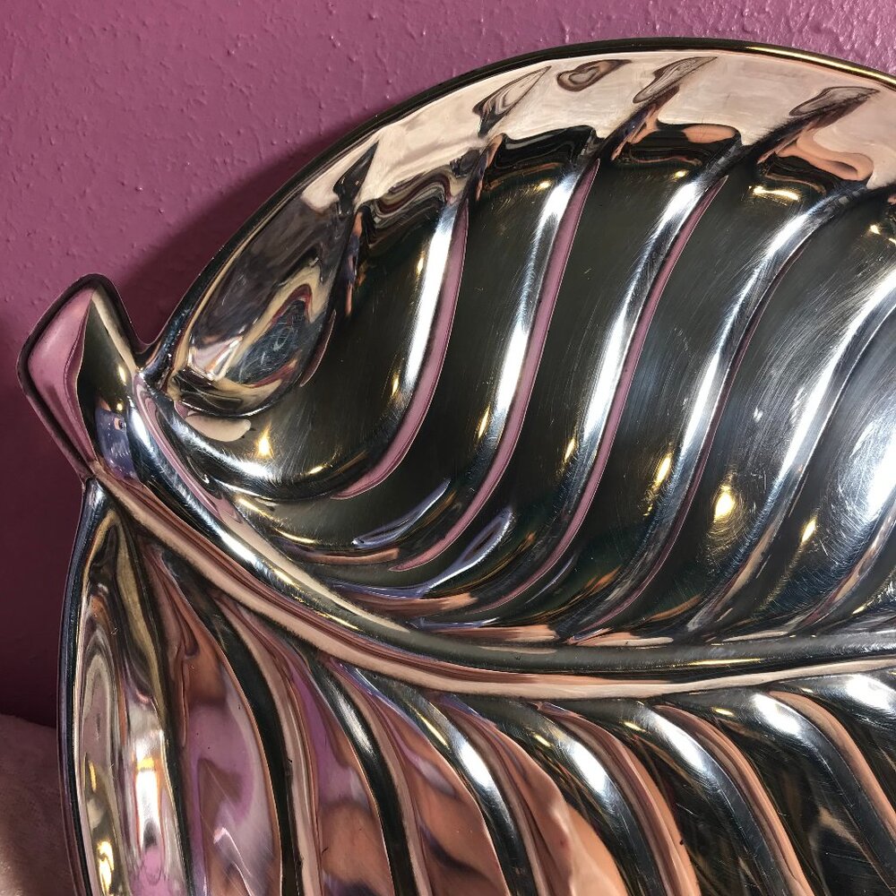 Vintage International Silver Sterling Plated Leaf Fern Dish Tray * Retro Display - Picture 3 of 6